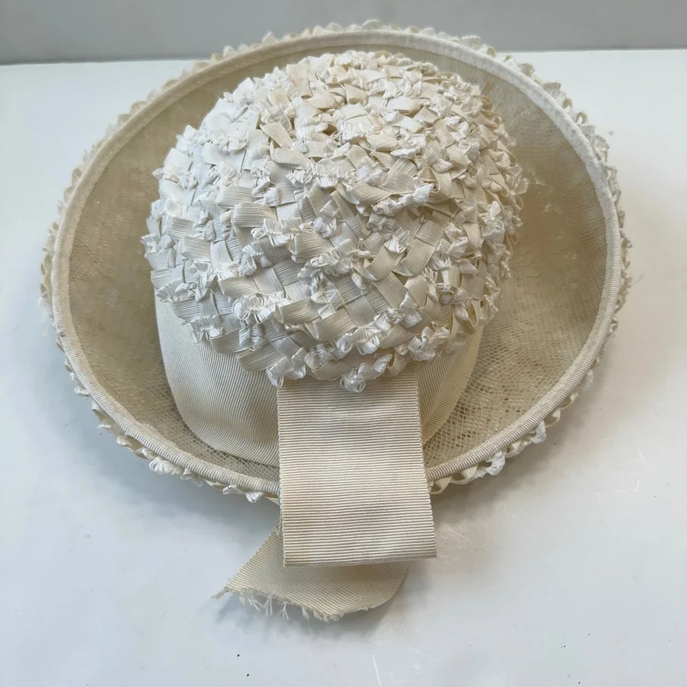 Vintage Union Made Ivory Ribbon Hat Church Wedding‎ Party Occasion